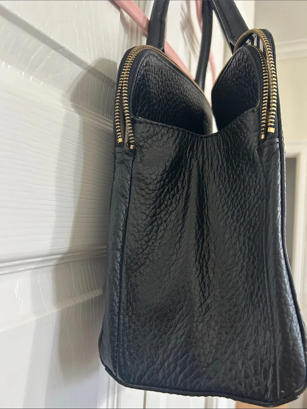 kate spade Black Pebbled Leather Dome Satchel with Gold Logo